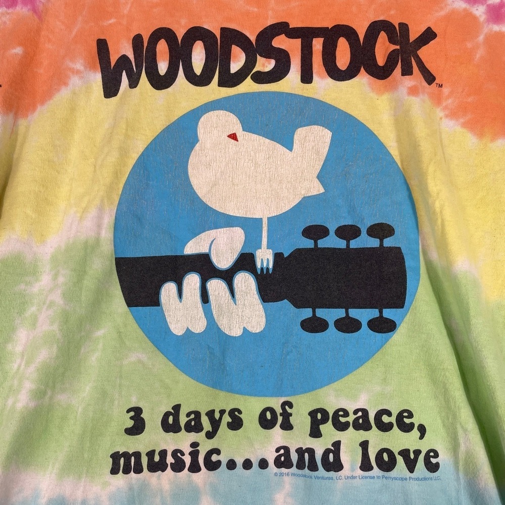 Woodstock Shirt Mens Large Rainbow Tie Dye Peace Music Love Liquid Blue Retro - Picture 6 of 12